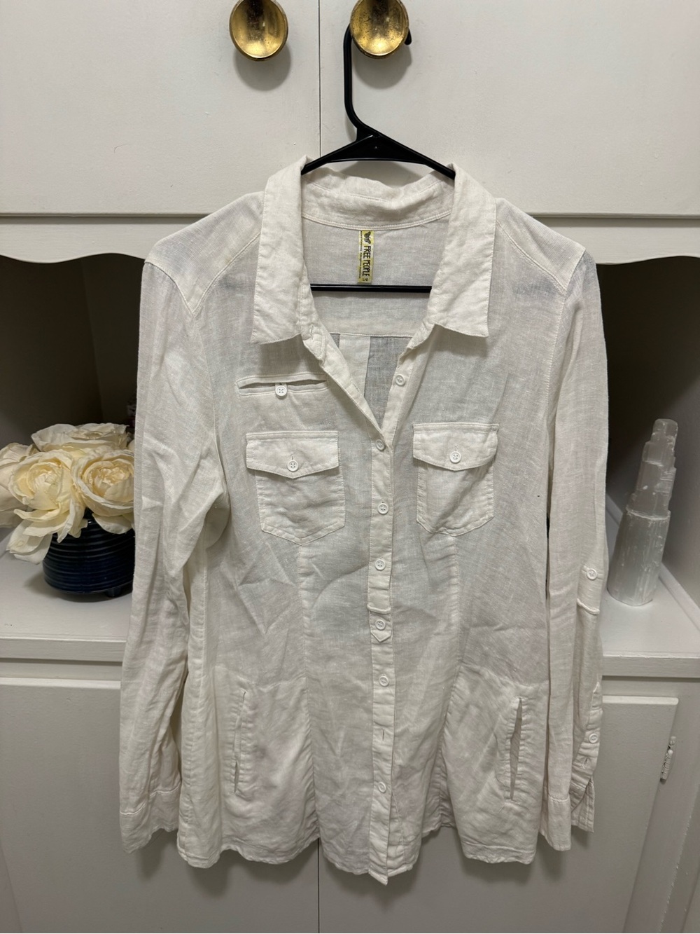 Free People White Button-Front Linen Shirt